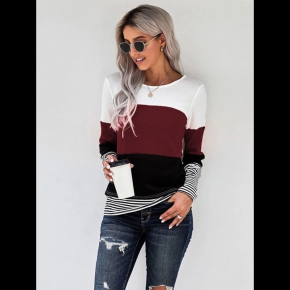 Private Label Tops - Striped Colorblock long sleeve
